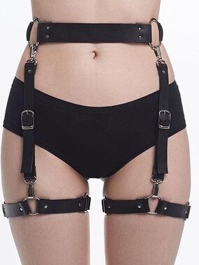 Black Harness Belt with Buckles